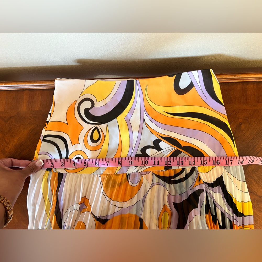 Marciano Orange and Purple Abstract High Low Pleated Flowy Maxi Skirt Size S - Picture 11 of 15